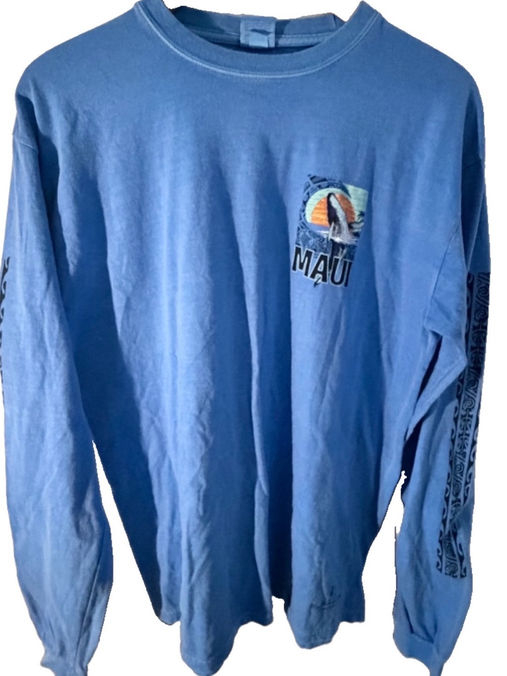Crazy Shirts Medium Maui‎ Jumping Whale Blue Hawaii Dyed Short Sleeve T-Shirt